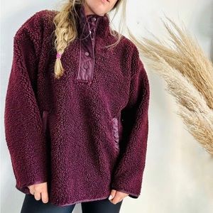 NWT Athleta Maroon/Eggplant Cozy Sherpa Snap Sweatshirt Sz L